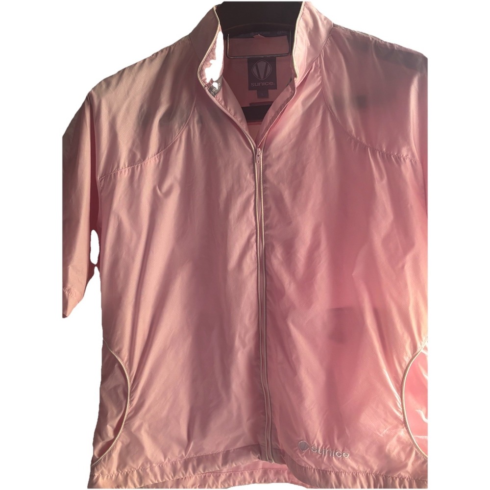 SUNICE Large women Windbreaker short Sleeve Waterproof Nylon Pink Golf Full Zip